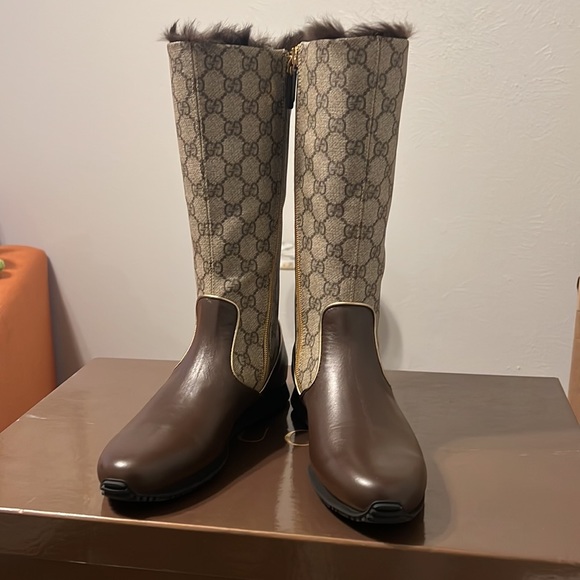 Gucci GG Monogram Leather/Canvas Boots - Picture 3 of 12